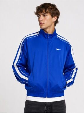 Nike Men’s M Full Zip Blue White Stripes Track Jacket Streetwear Casual Style